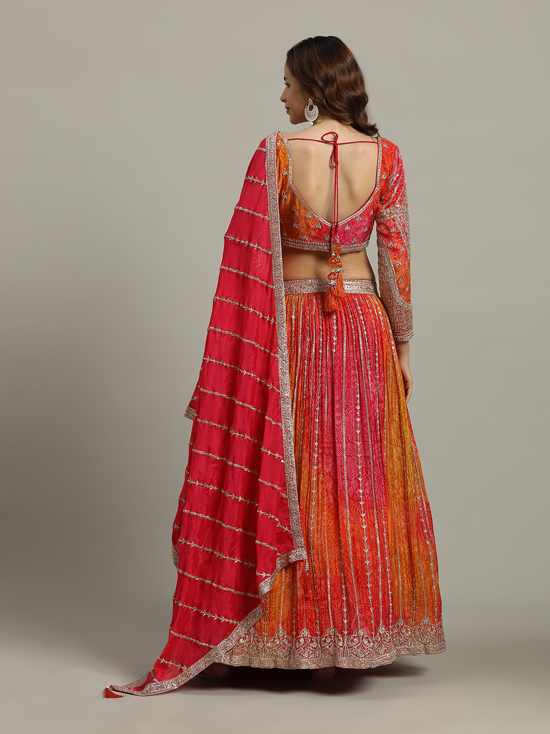 Bandhani Crepe Choli With Lehenga &amp; Dupatta