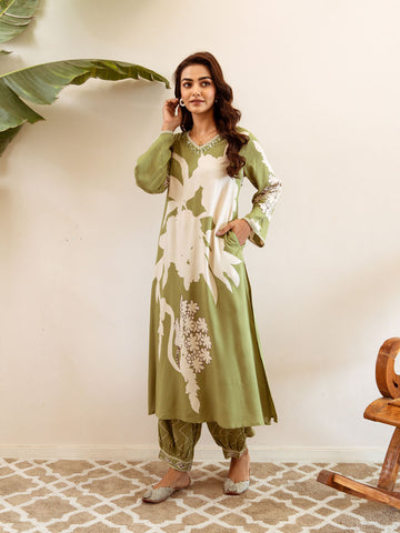 Floral Printed Cotton Kurta With Pants