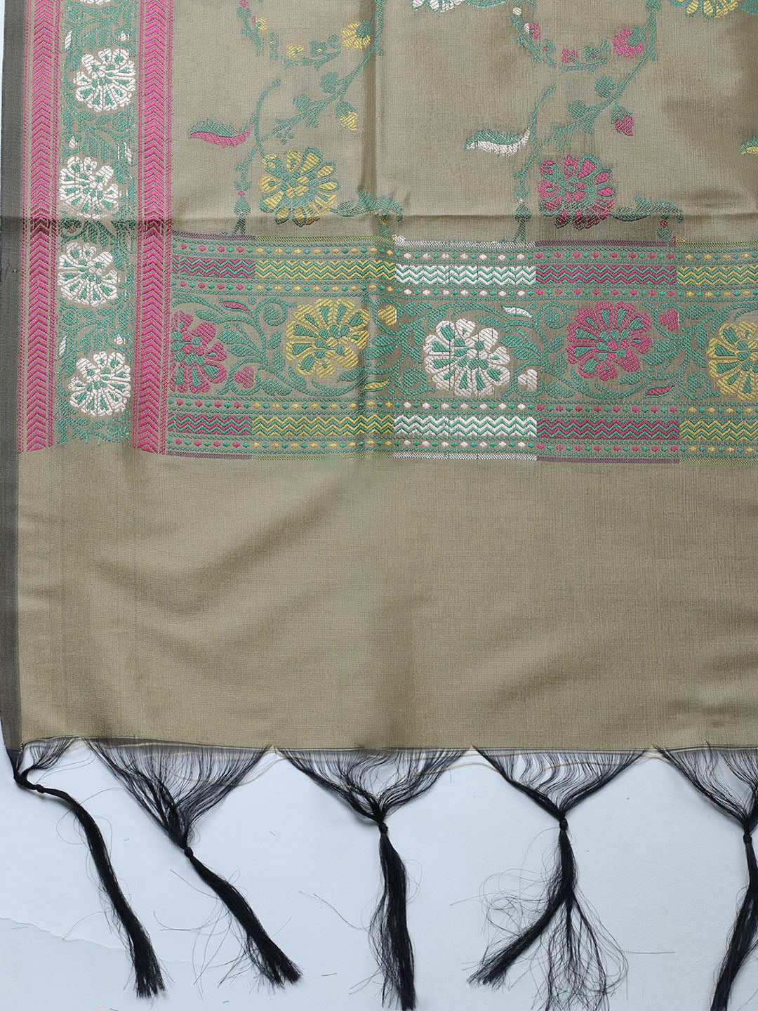 Woven Design Chanderi Unstitched Suit With Pant &amp; Dupatta