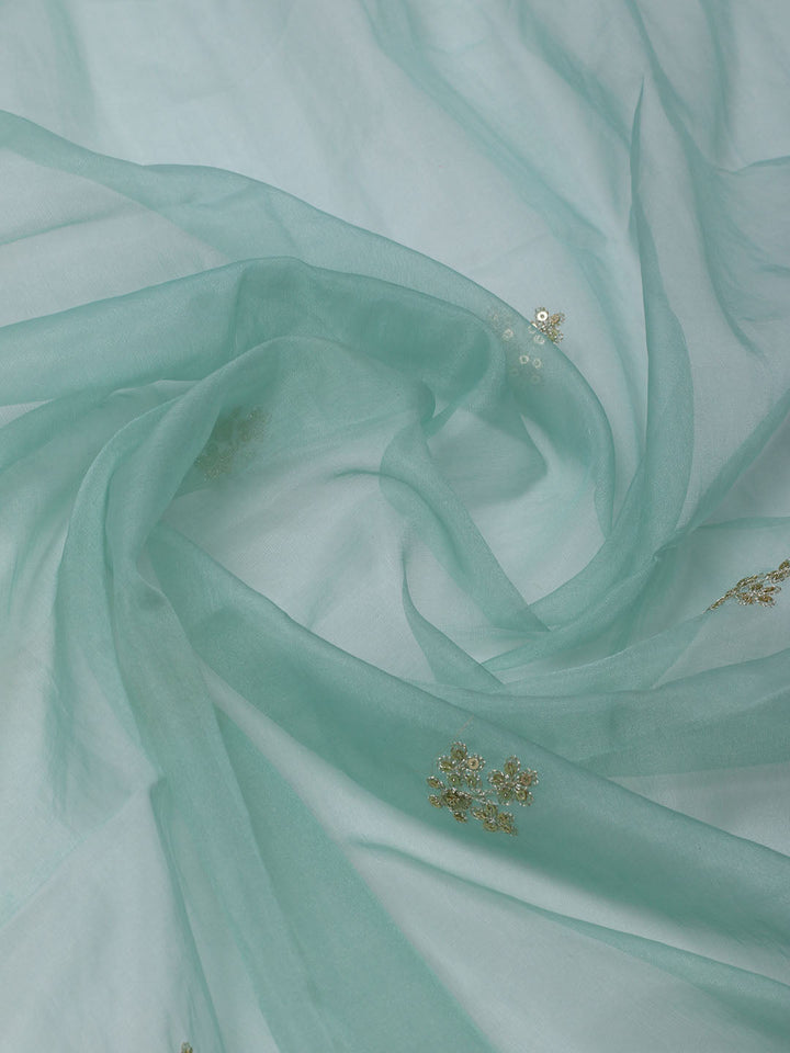 Neck Embroidered Organza Unstitched Suit With Dupatta