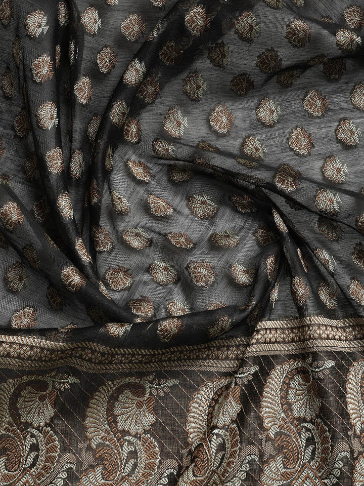 Woven Banarasi Chanderi Unstitched Suit With Dupatta