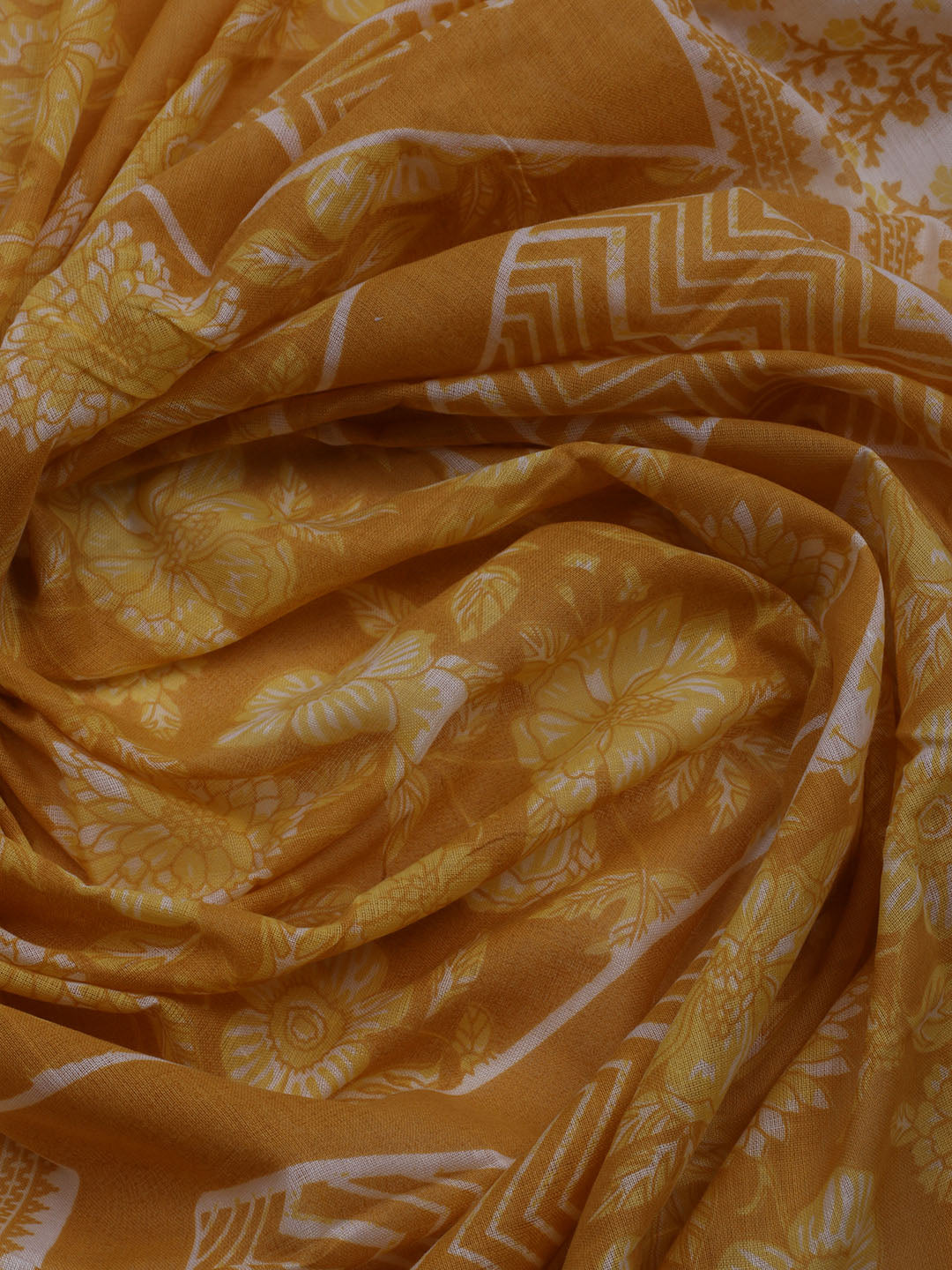 Printed Cotton Blend Unstitched Suit With Dupatta