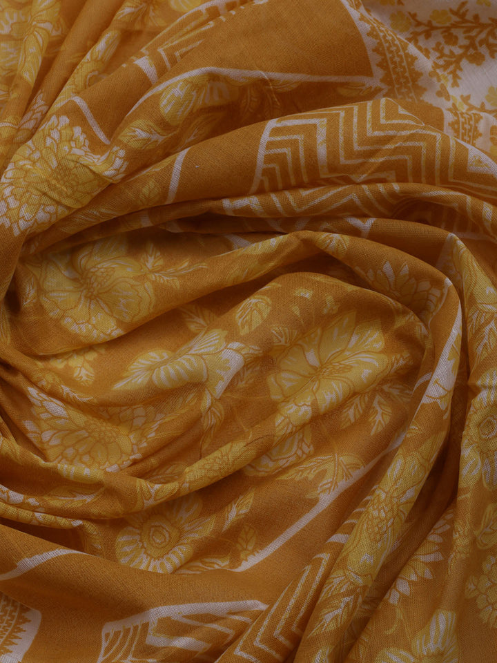 Printed Cotton Blend Unstitched Suit With Dupatta