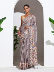 Floral Printed Tussar Silk Saree