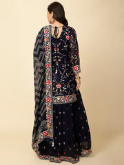 Resham Jaal Embroidered Georgette Kurta With Lehenga & Dupatta