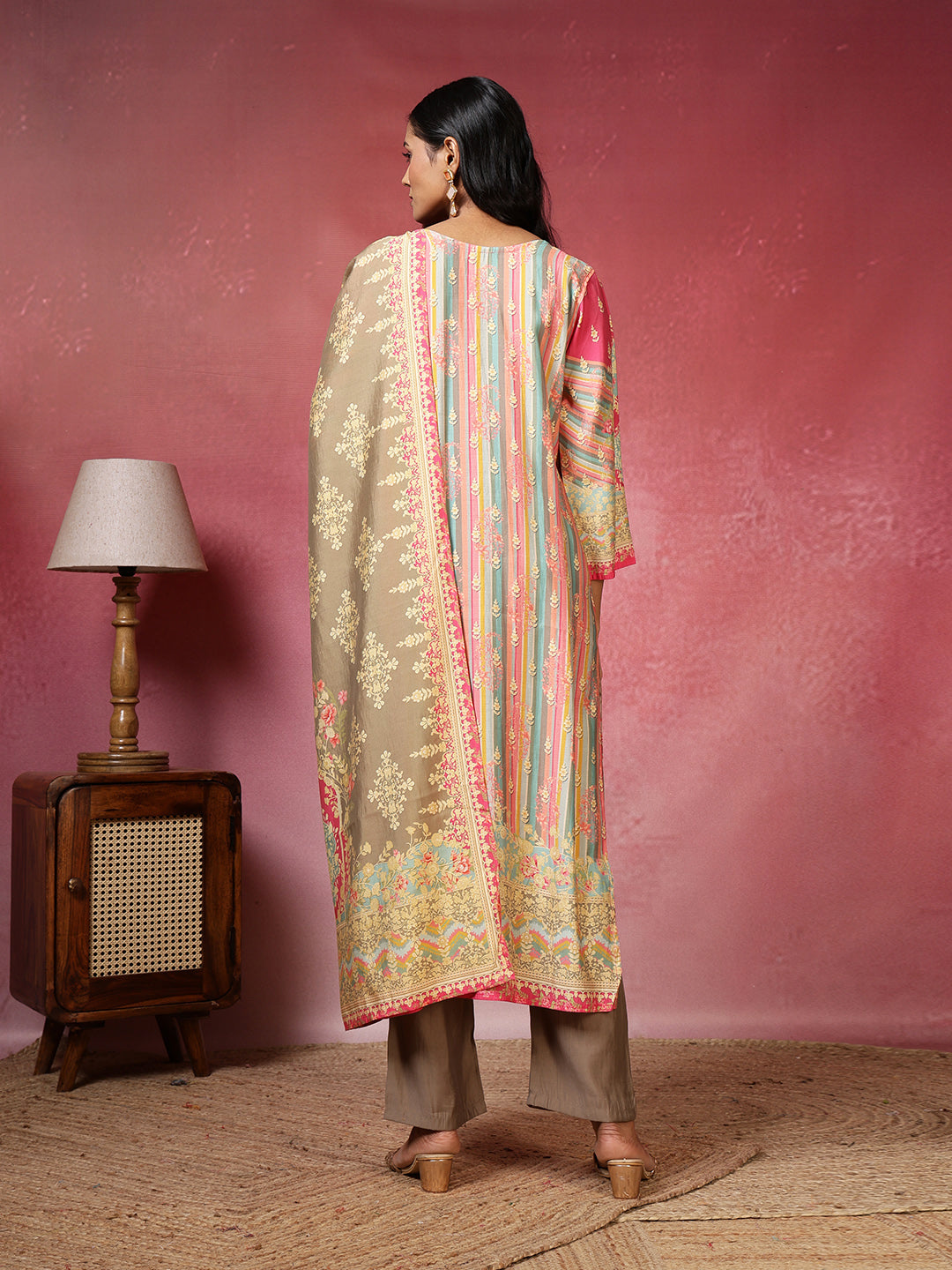 Printed Muslin Kurta With Pants & Dupatta