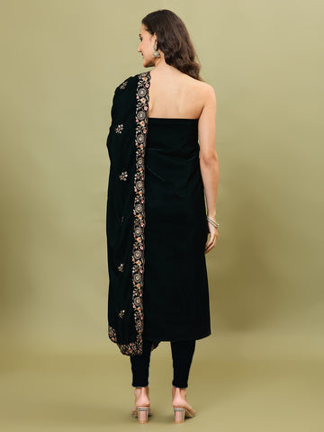 Neck Embroidered Velvet Unstitched Suit Piece With Dupatta