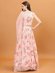 Floral Printed Chinon Choli With Skirt & Dapatta