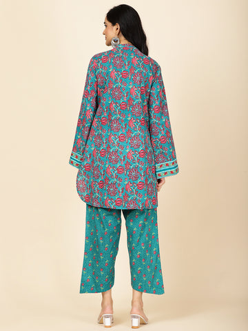 Floral Printed Cotton Kurti With Pants