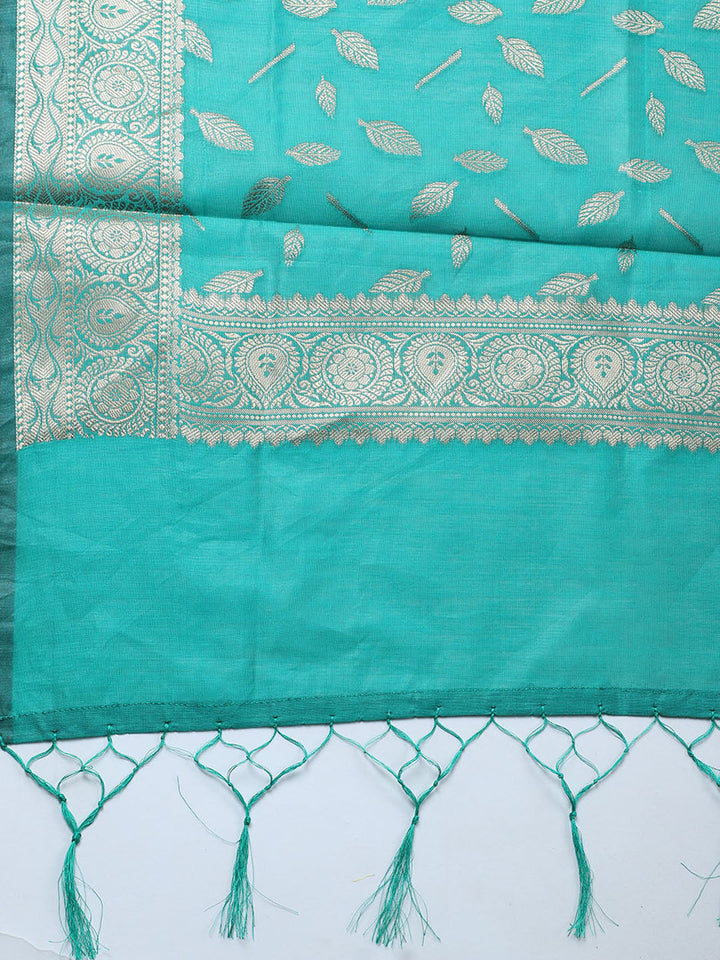 Banarasi Chanderi Unstitched Suit With Pant &amp; Dupatta