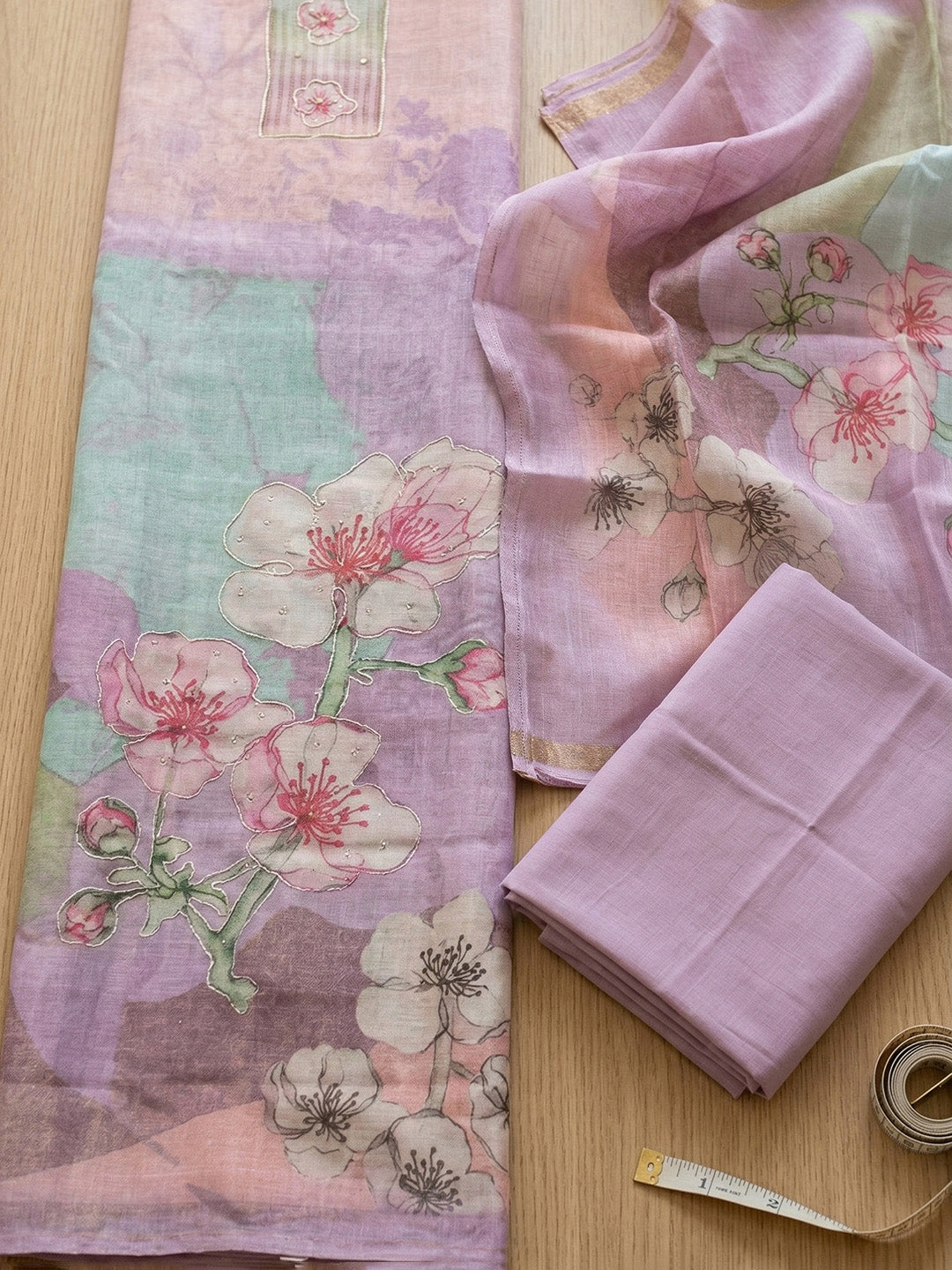 Embroidered Linen Blend Unstitched Suit With Pant &amp; Dupatta