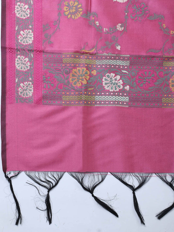 Woven Design Chanderi Unstitched Suit With Pant &amp; Dupatta