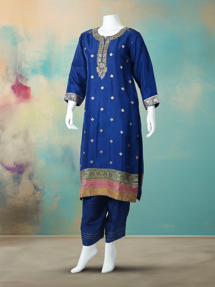 Embroidered Cotton Blend Stitched Kurta With Pant &amp; Dupatta