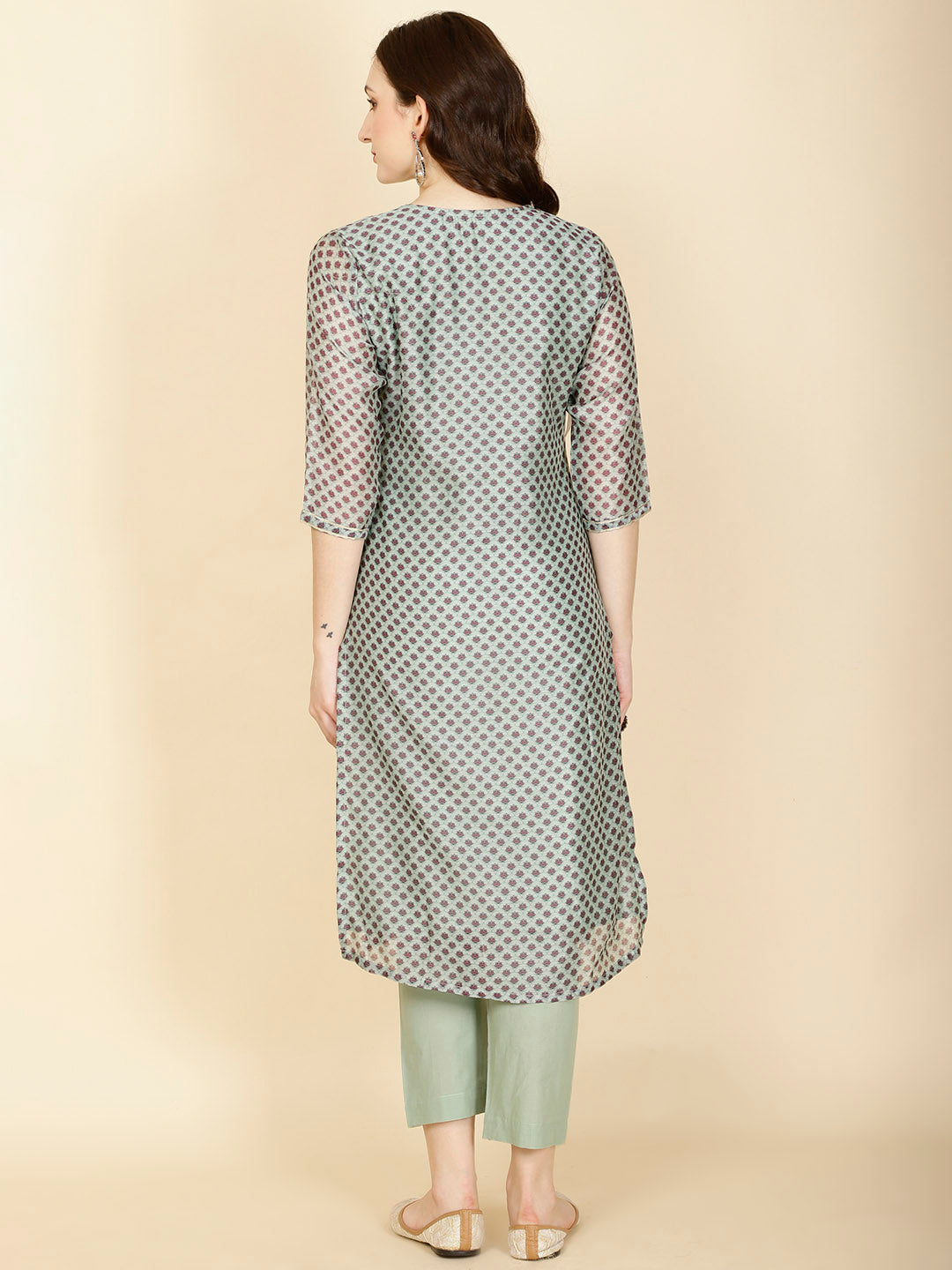 Floral Printed Chanderi Kurta With Pants