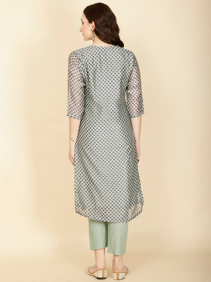 Floral Printed Chanderi Kurta With Pants