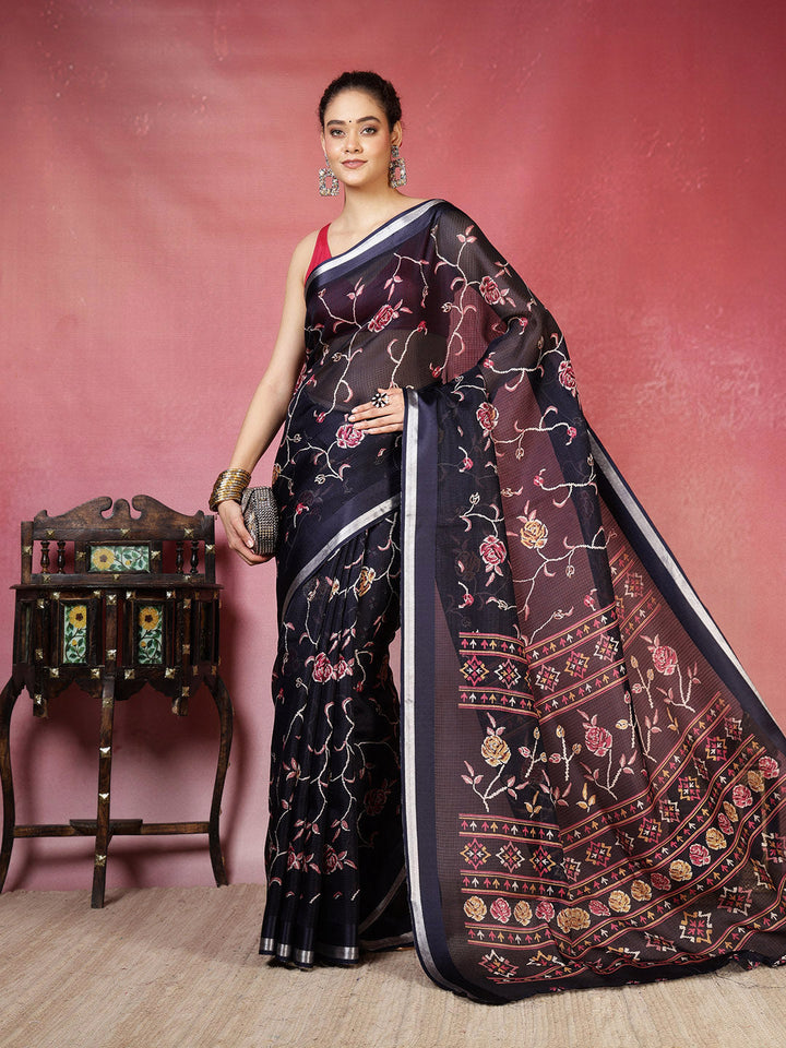 Floral Printed Cotton Blend Saree