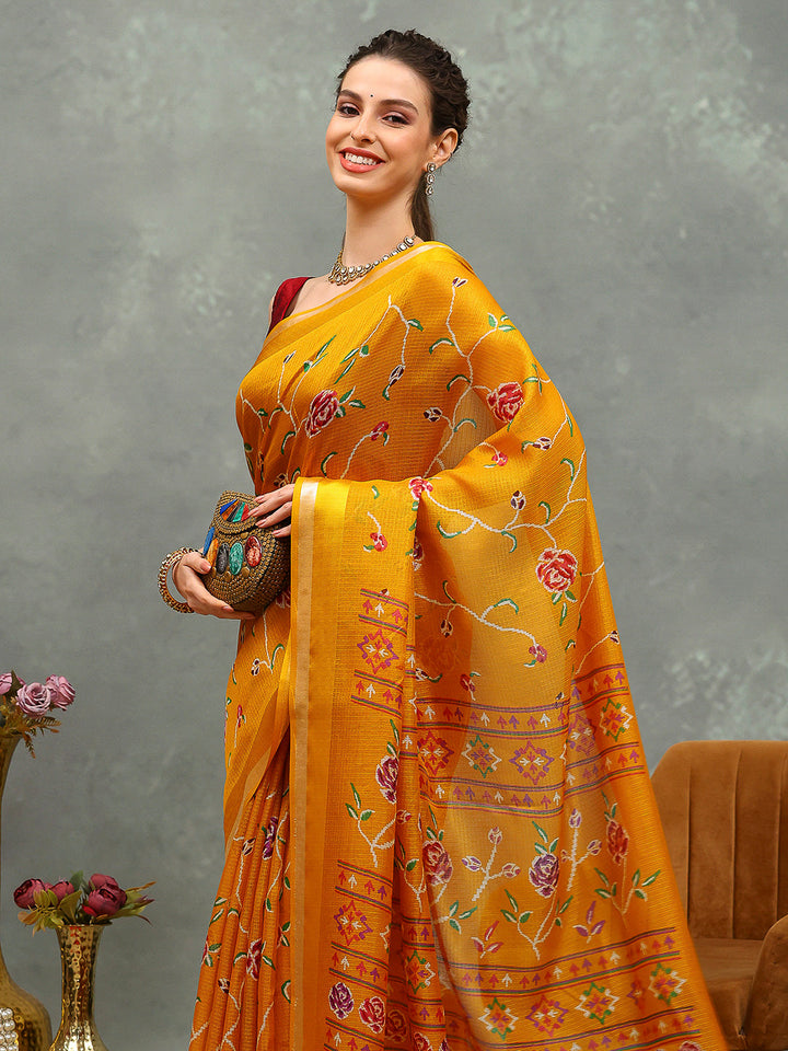 Floral Printed Cotton Blend Saree