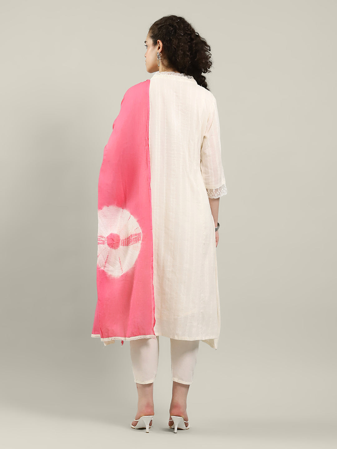 Neck Embroidered Cotton Blend Kurta With Pants & Dupatta