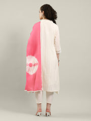 Neck Embroidered Cotton Blend Kurta With Pants & Dupatta