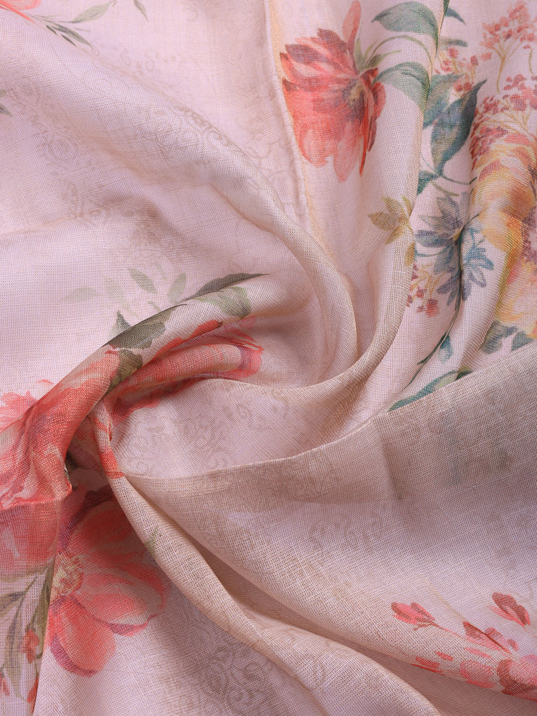 Printed Linen Blend Unstitched Suit With Pant &amp; Dupatta