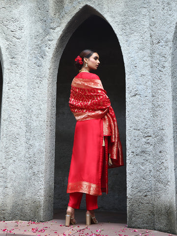 Woven Chanderi Unstitched Suit Piece With Dupatta