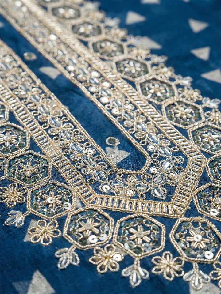 Embroidered Chanderi Unstitched Suit With Pant &amp; Dupatta
