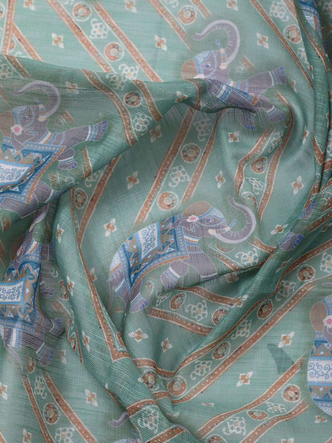 Printed Cotton Blend Unstitched Suit With Pant &amp; Dupatta
