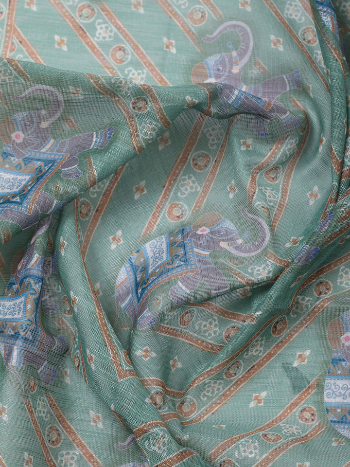 Printed Cotton Blend Unstitched Suit With Pant &amp; Dupatta