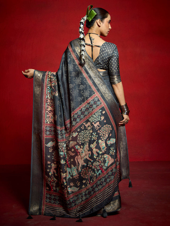 Abstract Printed Art Silk Saree