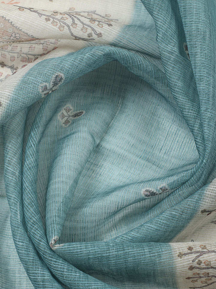 Printed Linen Blend Unstitched Suit With Pant &amp; Dupatta