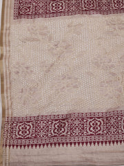 Printed Tussar Magenta Beige Saree