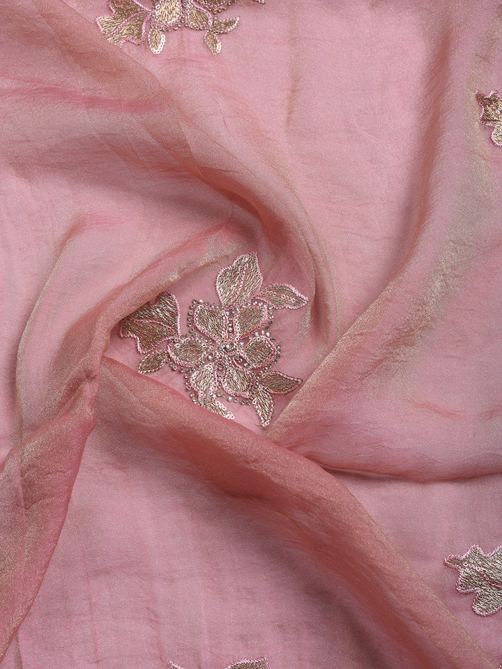 Embroidered Organza Unstitched Suit With Pant &amp; Dupatta