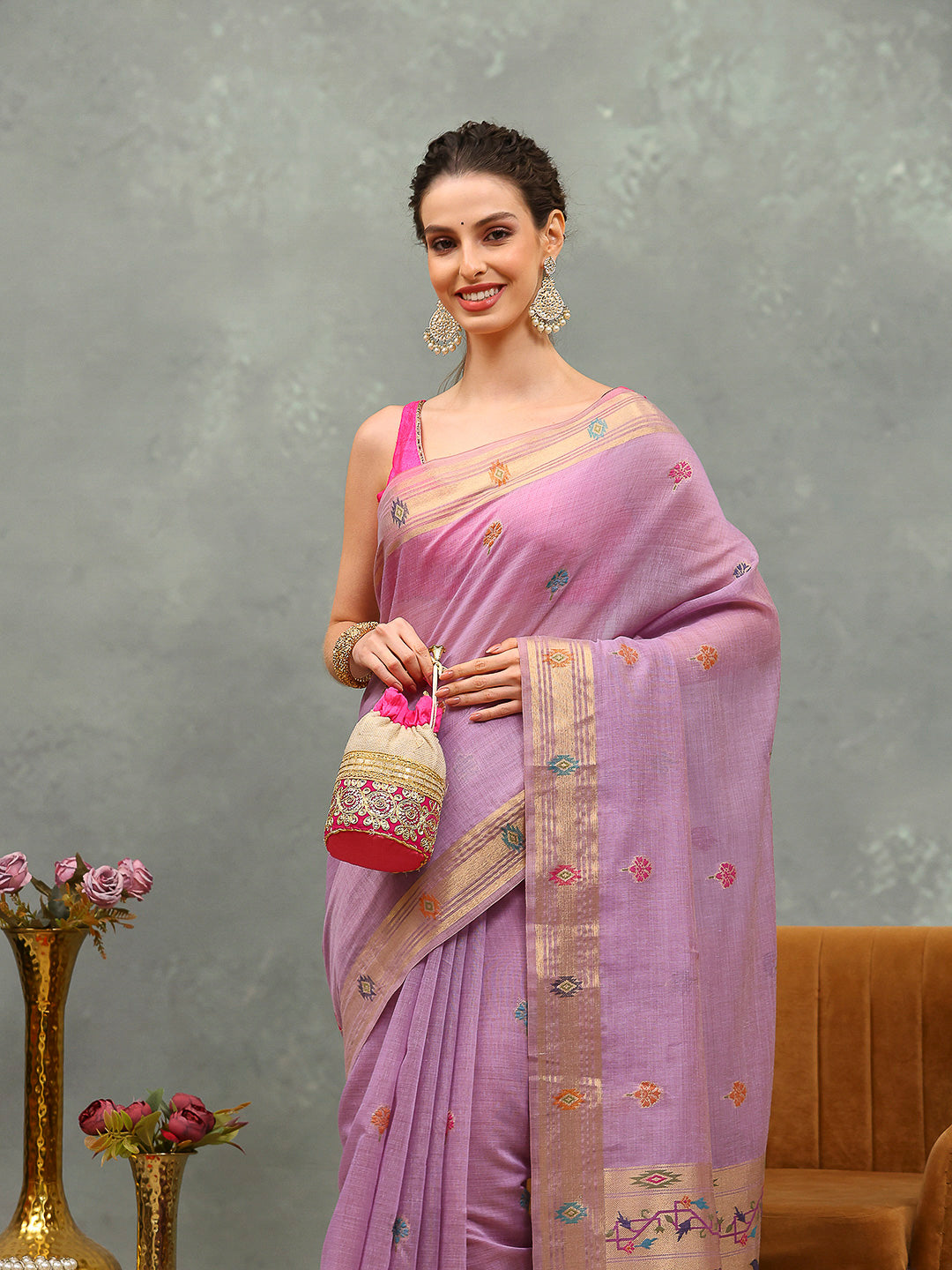 Embroidered Cotton Blend Saree