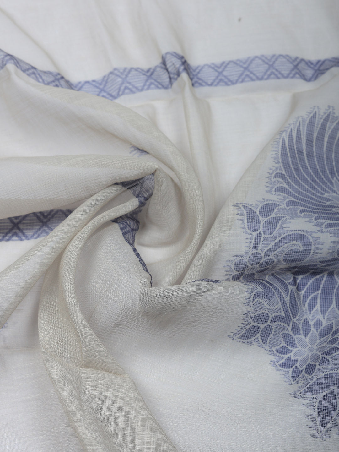 Printed Linen Blend Unstitched Suit With Pant &amp; Dupatta