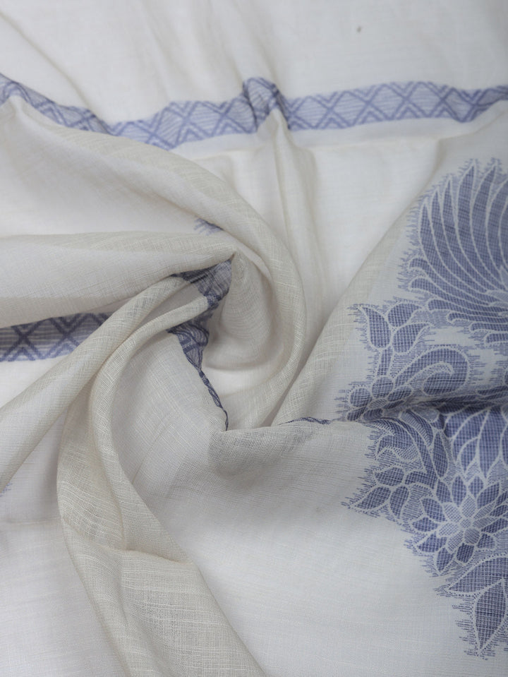 Printed Linen Blend Unstitched Suit With Pant &amp; Dupatta