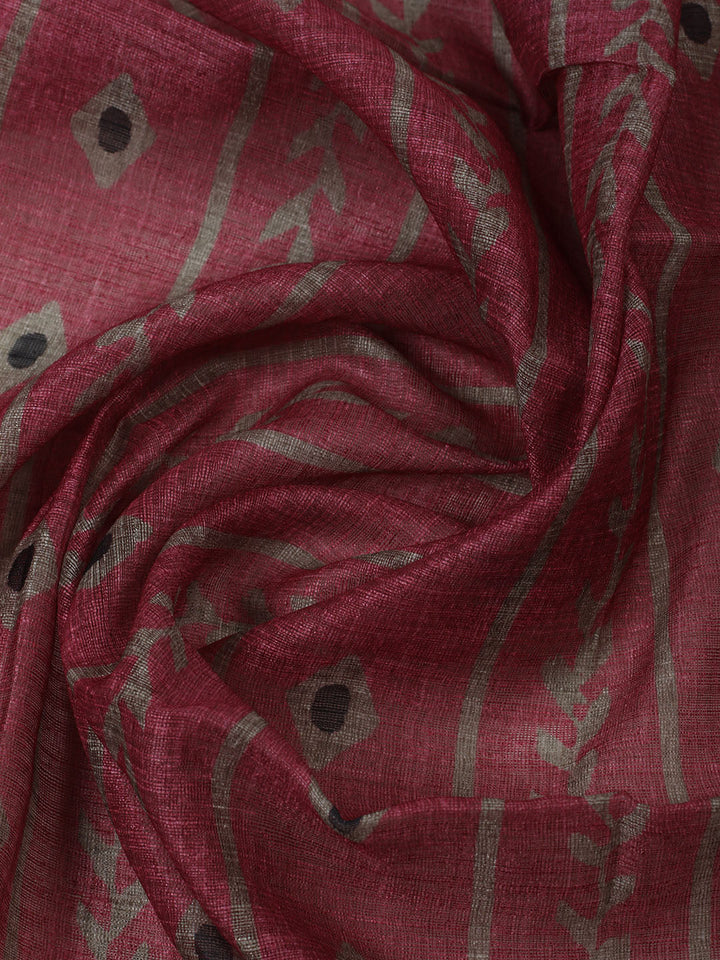 Printed Chanderi Unstitched Suit With Pant &amp; Dupatta
