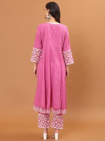 Plain Cotton Anarkali Kurta With Pants