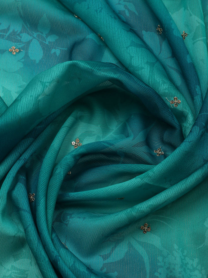 Embroidered Art Silk Unstitched Suit With Pant &amp; Dupatta