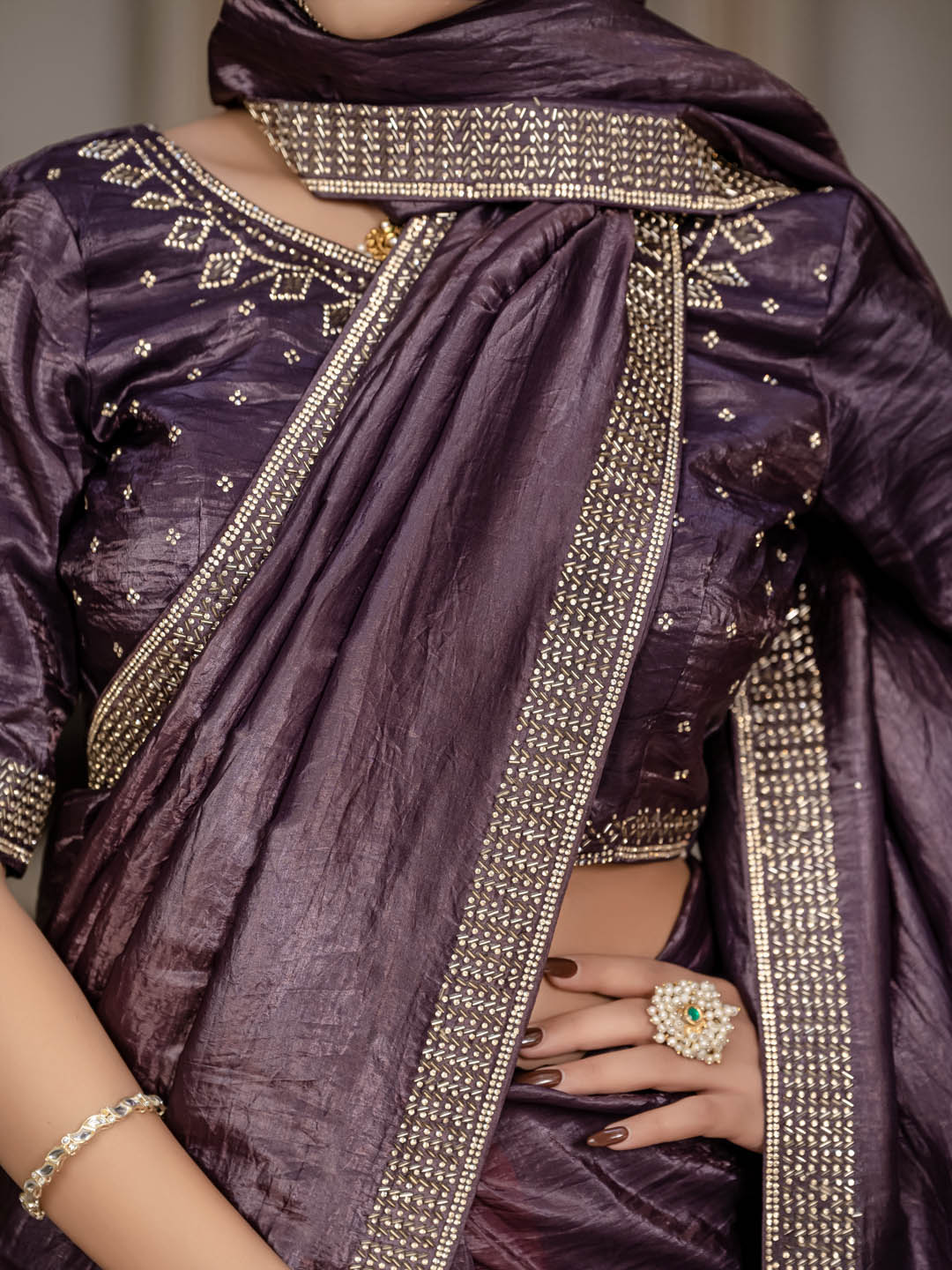 Sequence Embroidery Organza Saree