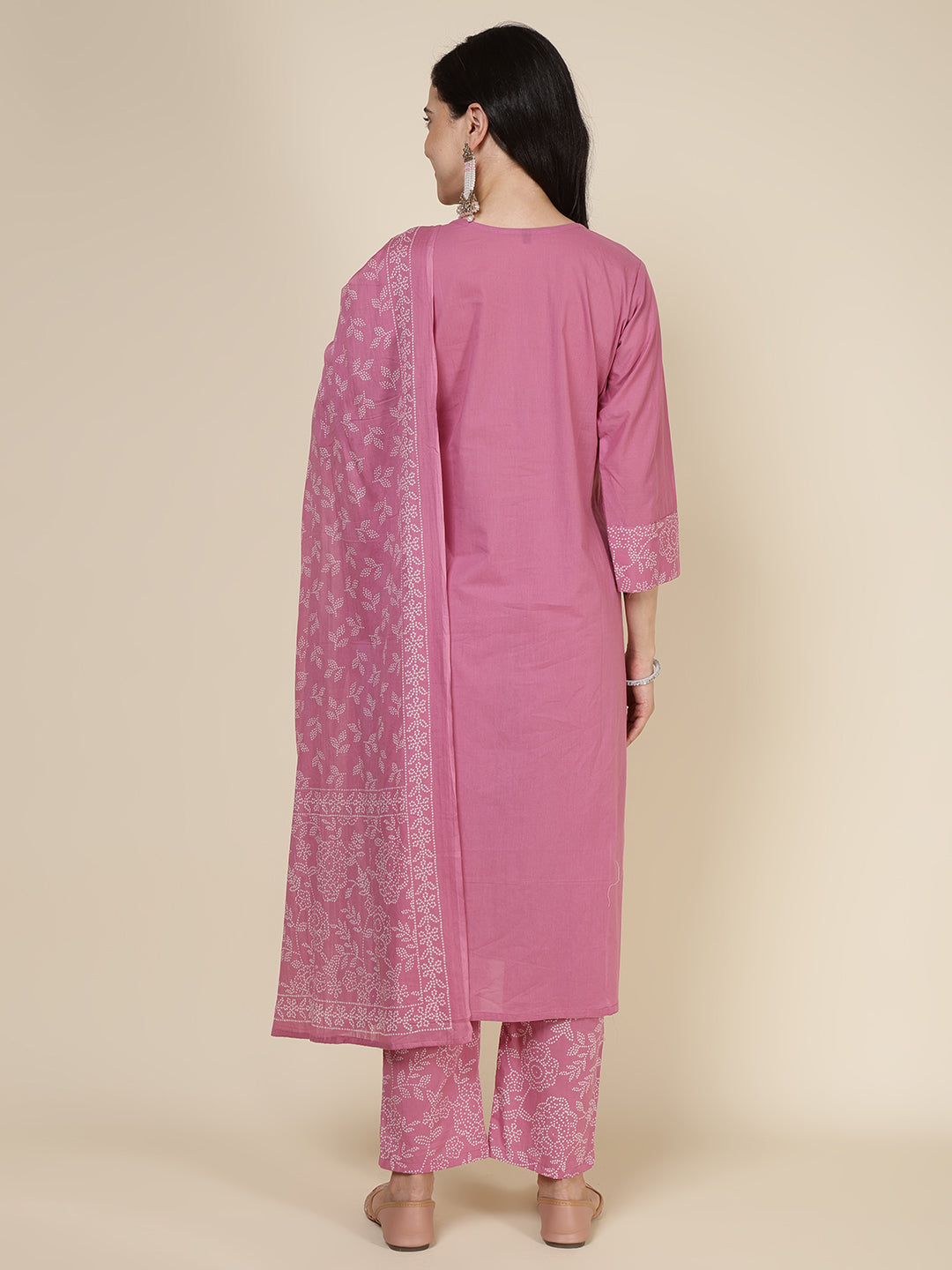 Embroidered Cotton Blend Kurta With Pants & Dupatta
