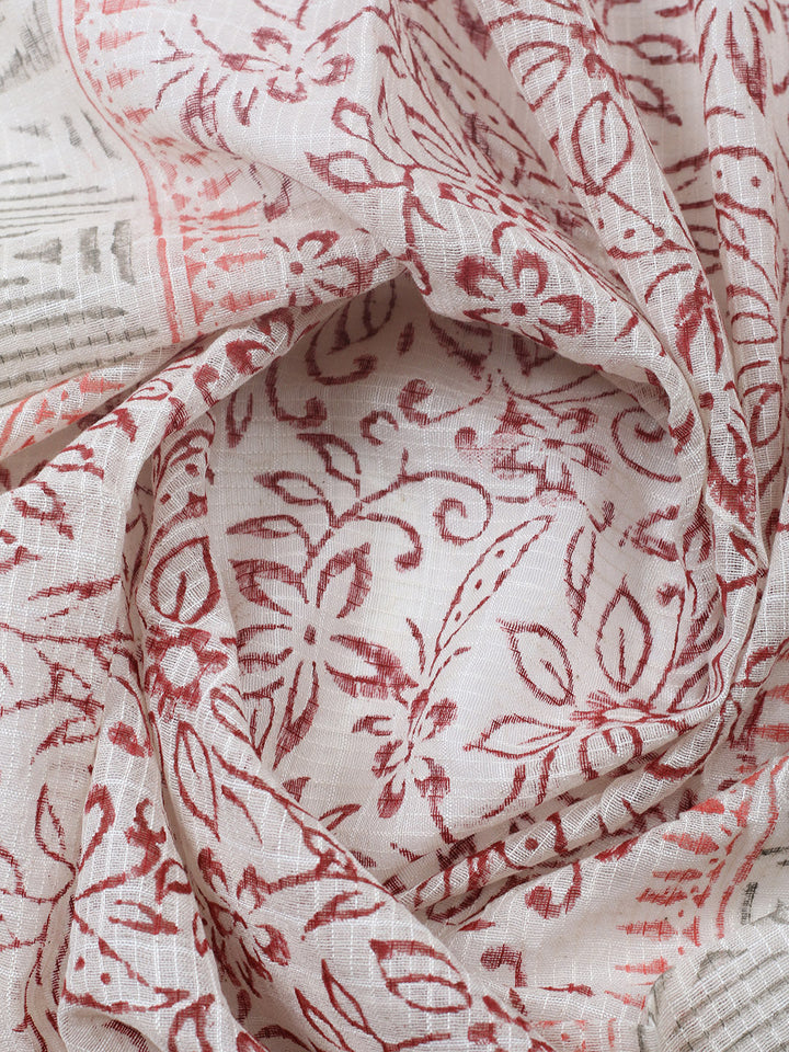 Printed Cotton Blend Unstitched Suit With Pant &amp; Dupatta