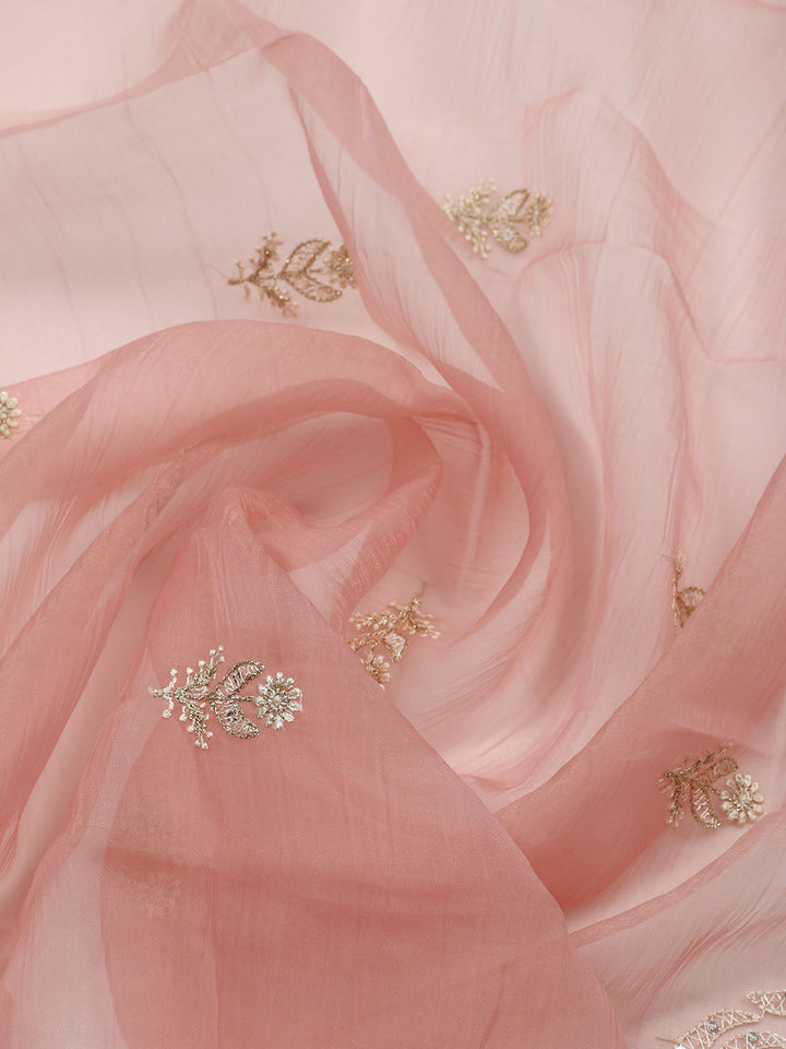 Embroidered Organza Unstitched Suit With Pant &amp; Dupatta