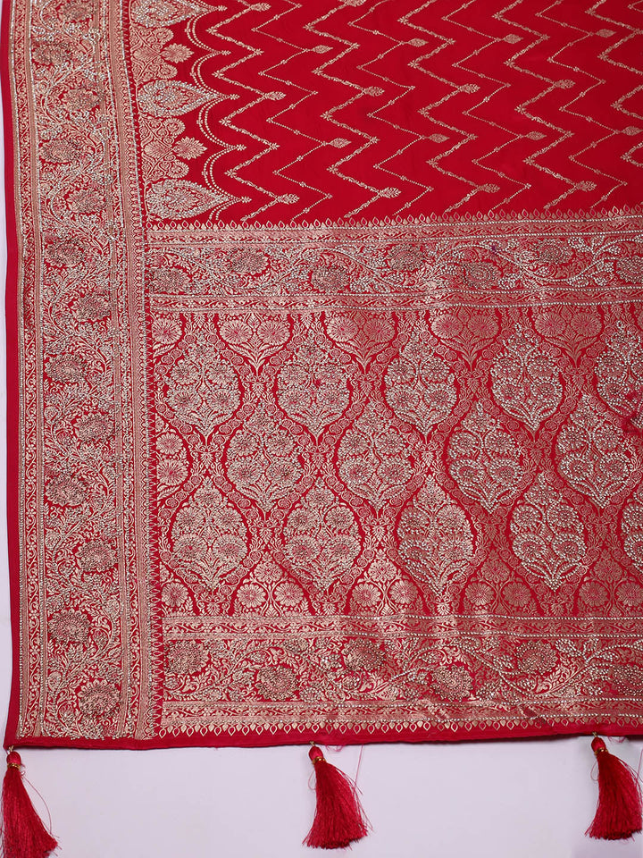 Woven Design &amp; Embellished Border Satin Saree