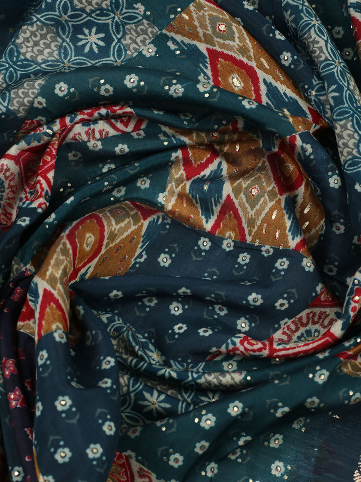 Embroidered Cotton Blend Unstitched Suit With Pant &amp; Dupatta