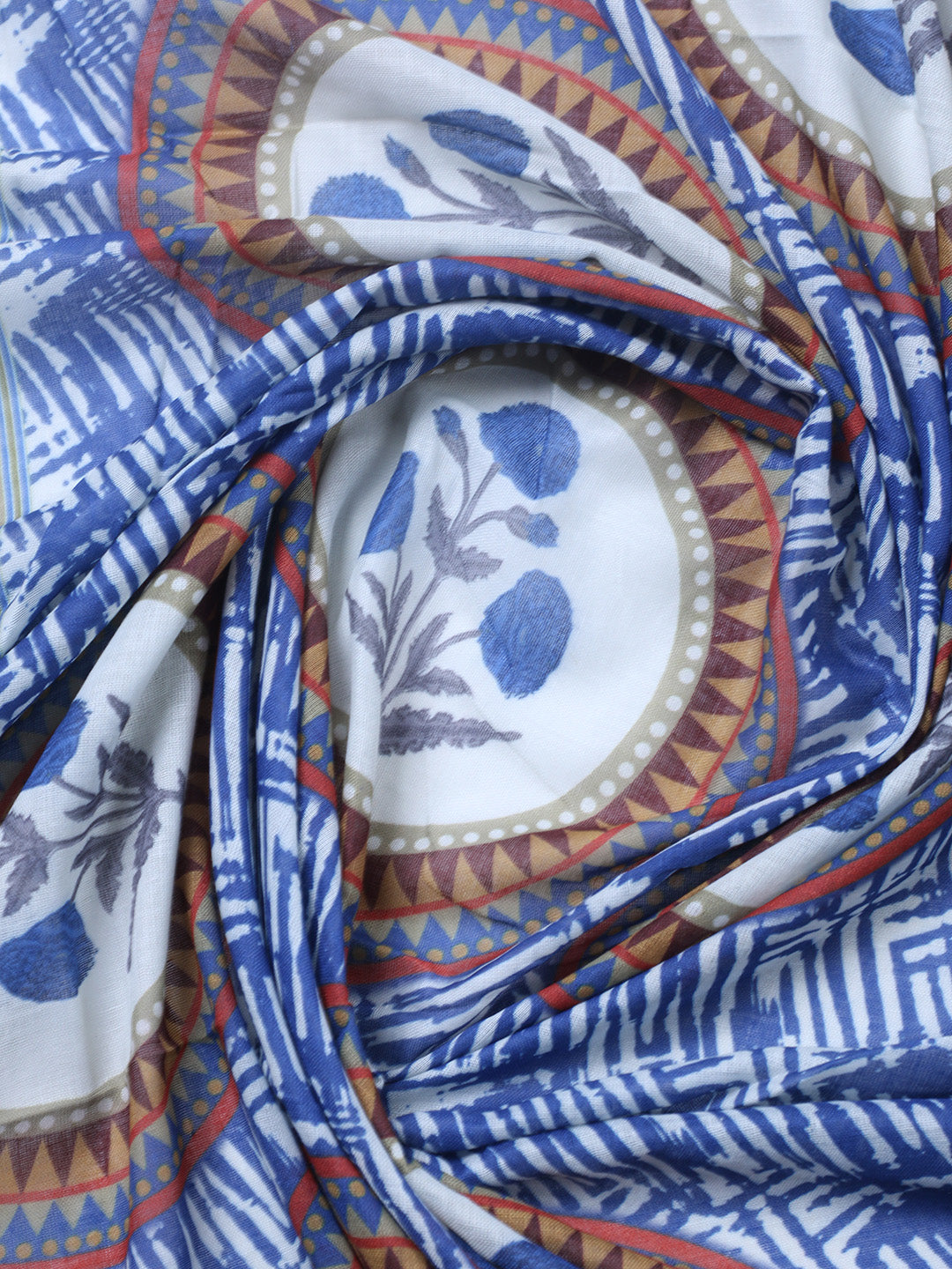 Embroidered Cotton Blend Unstitched Suit With Pant &amp; Dupatta