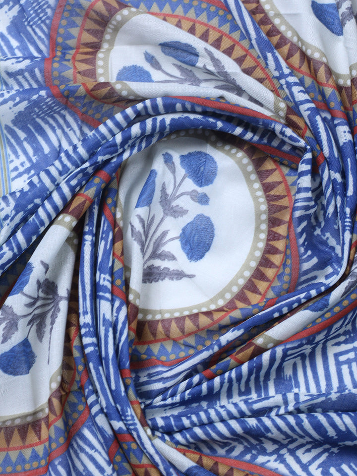 Embroidered Cotton Blend Unstitched Suit With Pant &amp; Dupatta