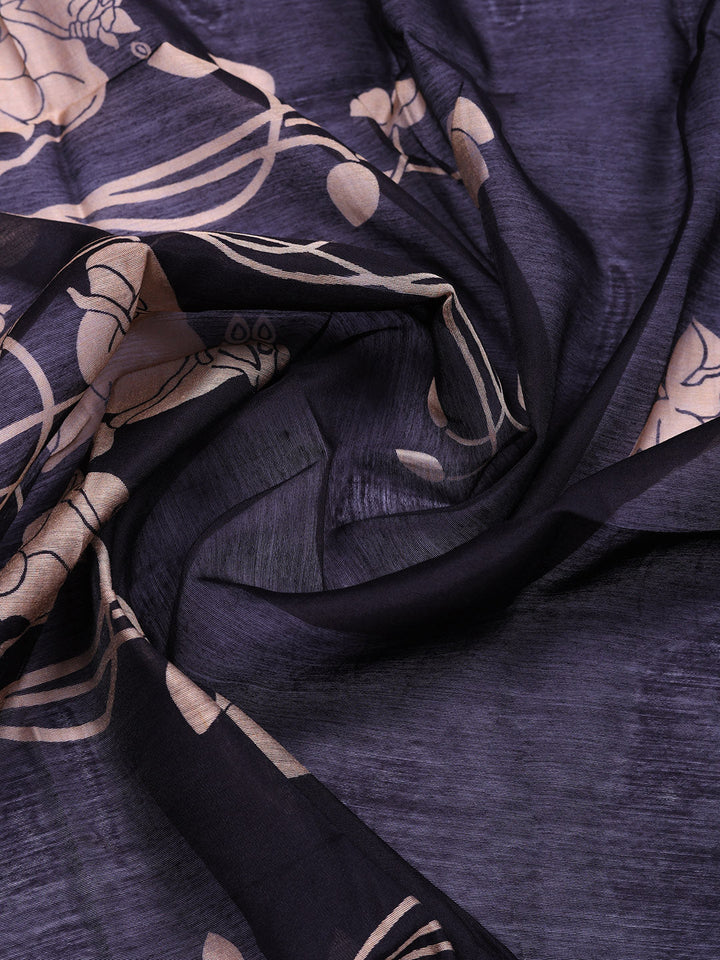 Printed Chanderi Unstitched Suit With Pant &amp; Dupatta
