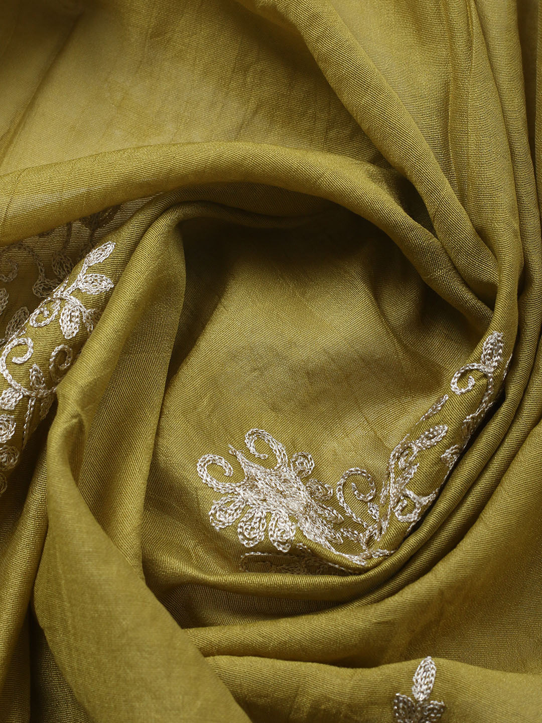 Embroidered Chanderi Unstitched Suit With Pant &amp; Dupatta