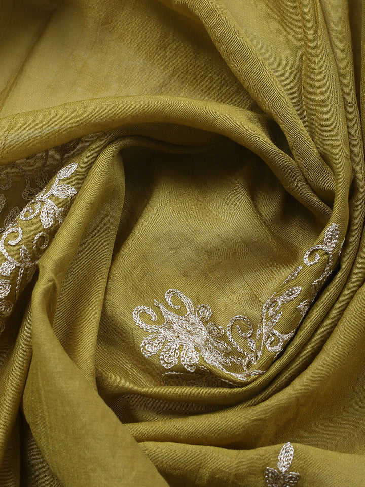 Embroidered Chanderi Unstitched Suit With Pant &amp; Dupatta