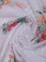 Embroidered Georgette Off White Unstitched Suit With Pant & Dupatta